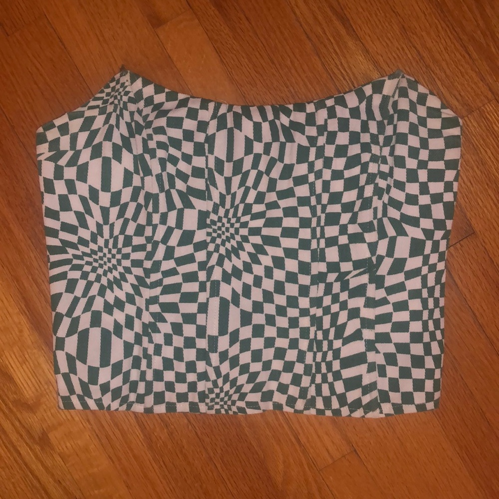Green and white checkered corset top